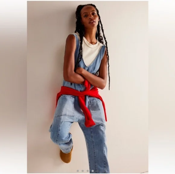 Free People We the Free High Roller Jumpsuit Blue Denim Extra Large XL - Picture 5 of 11